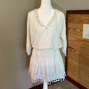 Alynniya Fringe Smocked V-Neck Swimsuit Coverup Medium NWT